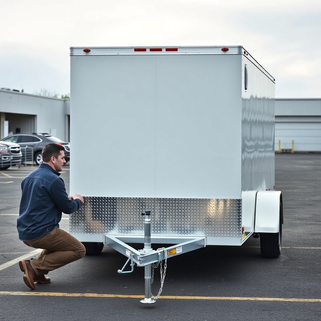 A photorealistic wide shot of a clean used Continental Cargo Cargomate 6x10 aluminum frame