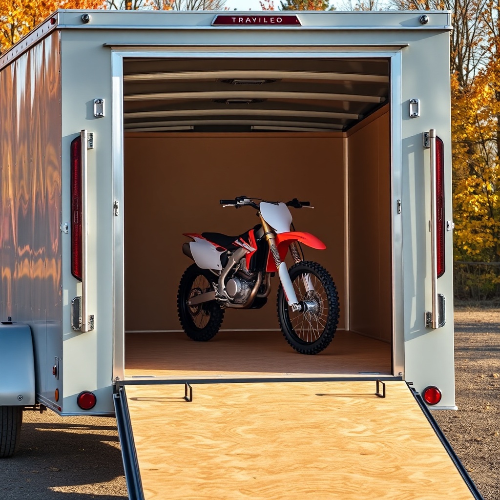 A close-up photorealistic image of a Continental Cargo Cargomate 6x10 ramp door open