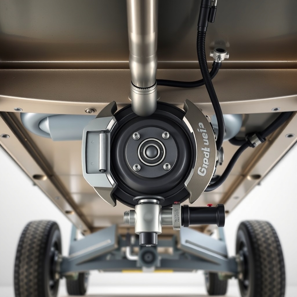 A clean photorealistic photo of the underside of a Pennsylvania Cargo 6x12 trailer showing