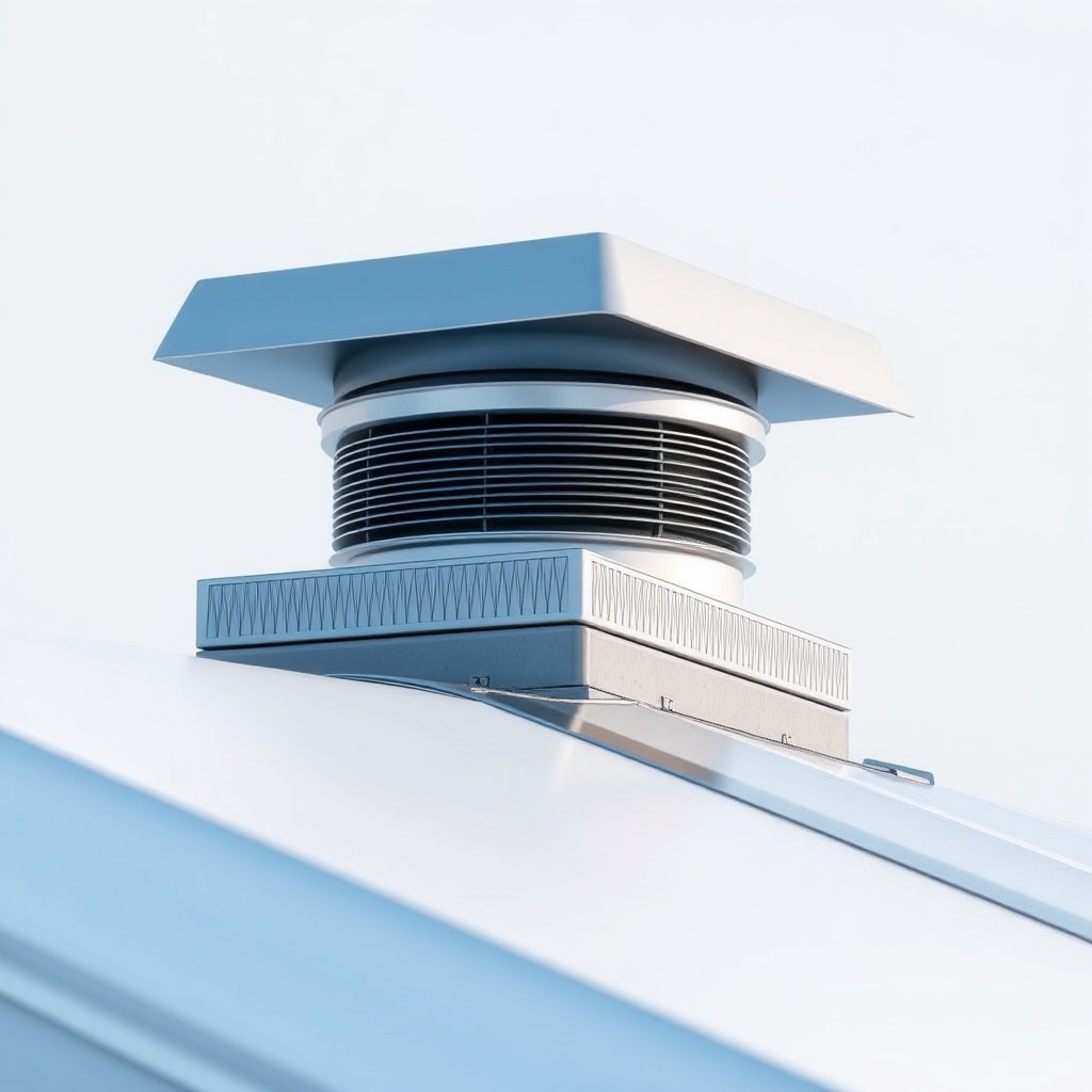 <clean photorealistic photo/illustration of a completed roof vent mounted on a white cargo