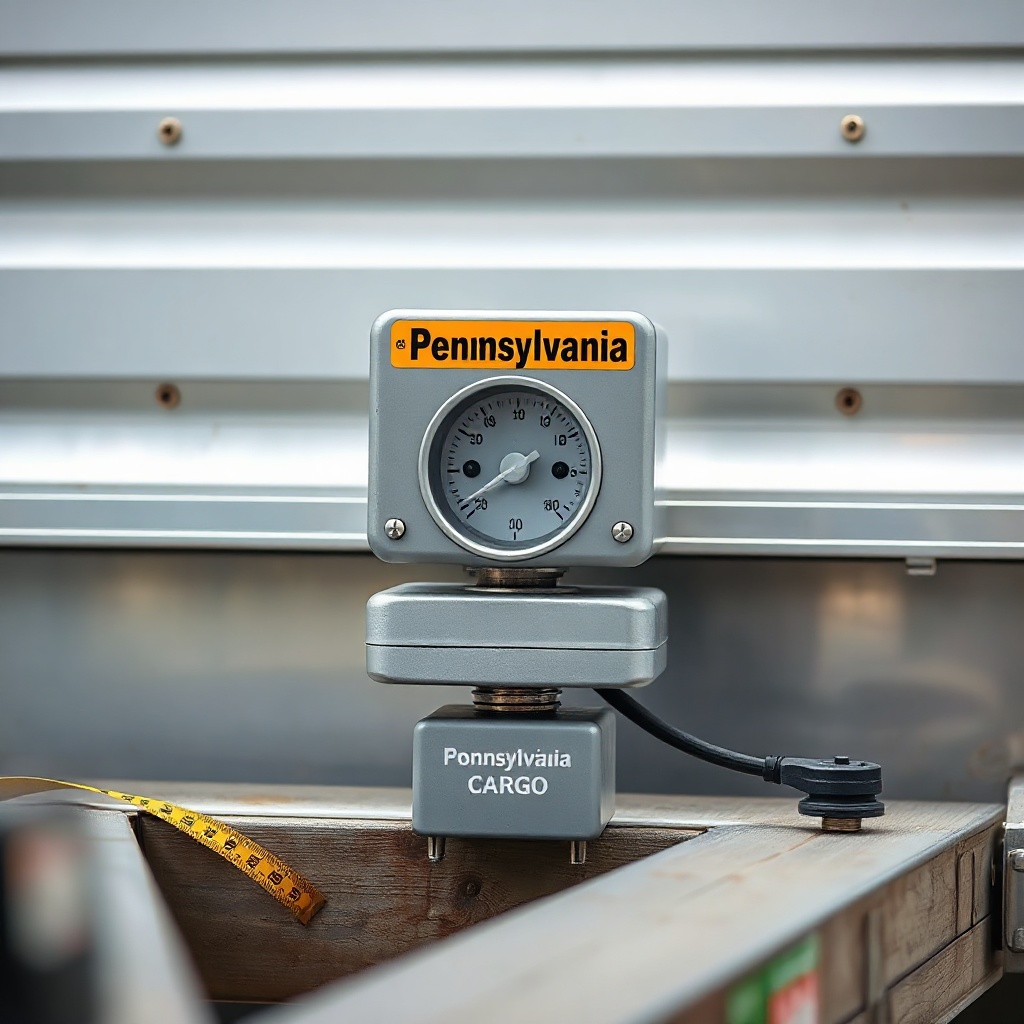 A photorealistic close-up of a Pennsylvania Cargo 6x12 coupler sitting on a Sherline tongu