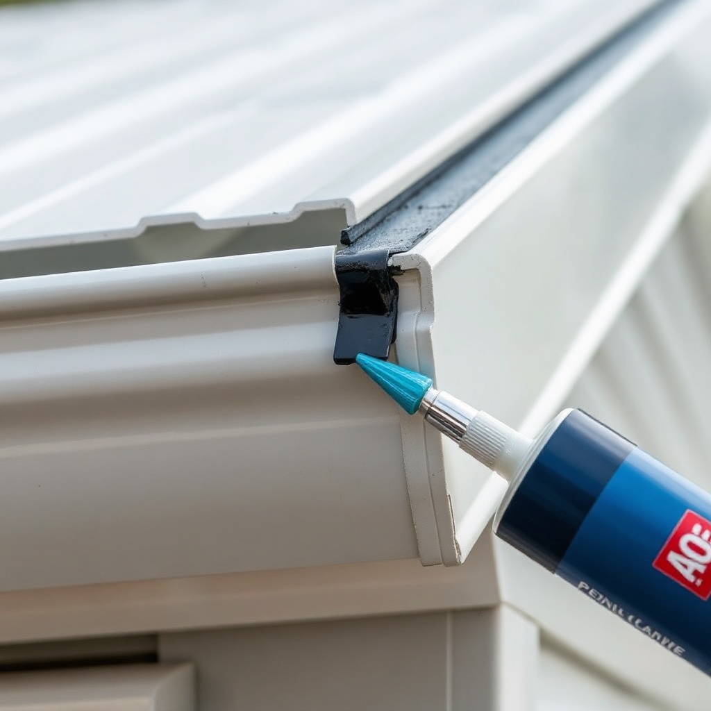 Close-up shot of a Pennsylvania Cargo 6x12 roof seam being sealed with black polyurethane