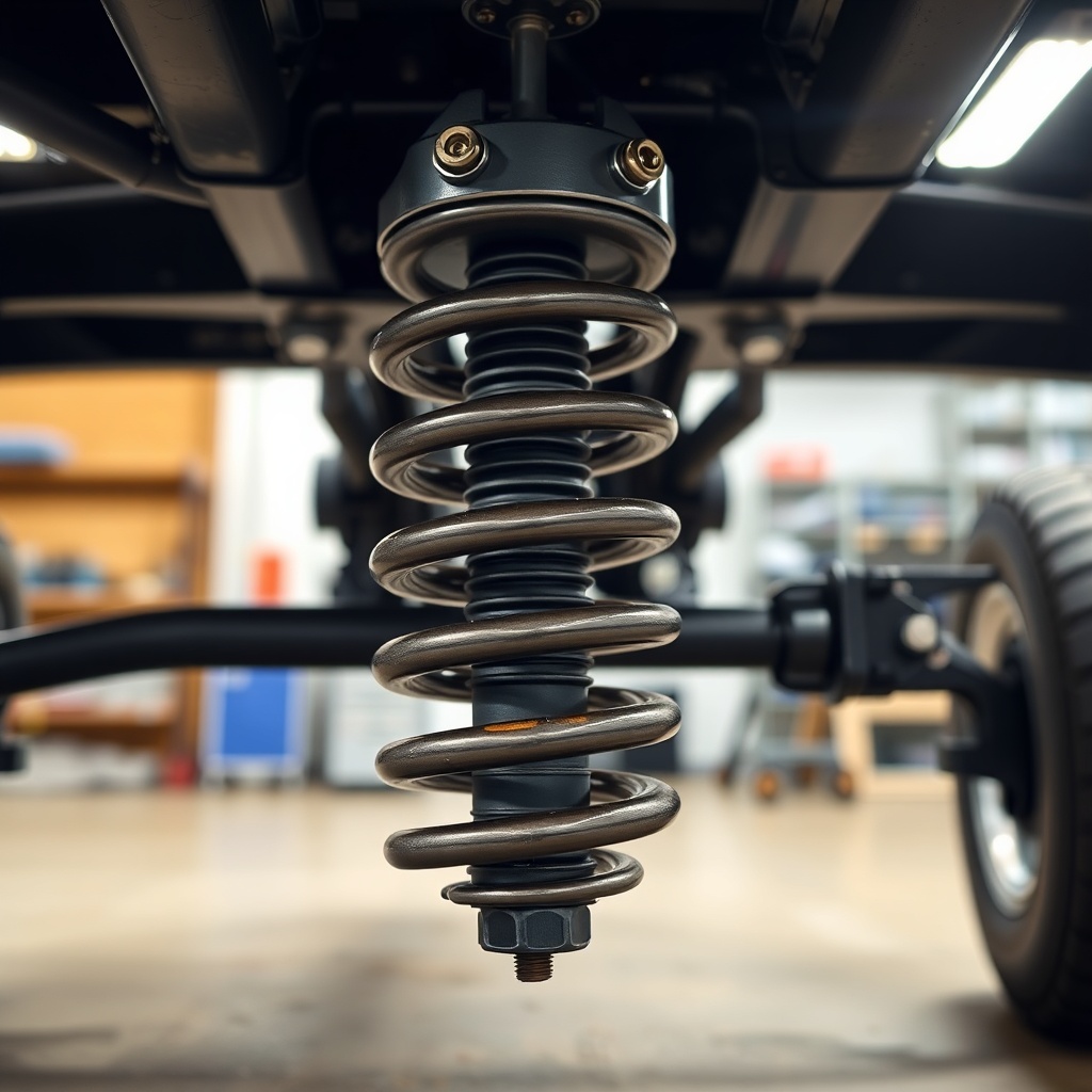 Close-up shot of the leaf spring and axle assembly on a PJ Pacesetter 7x14
