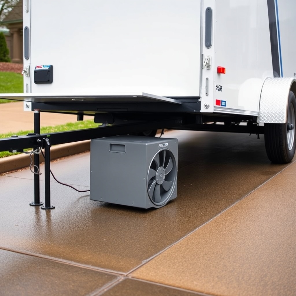 A side-angle shot of a PJ Pacesetter 7x14 parked on a slight incline with the ramp door op
