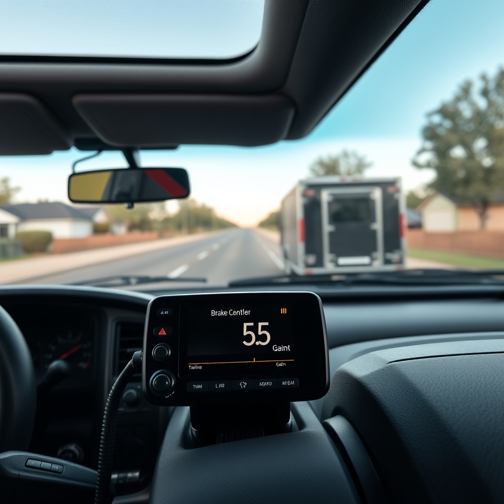 A view of a brake controller screen inside a pickup truck showing gain set to 5
