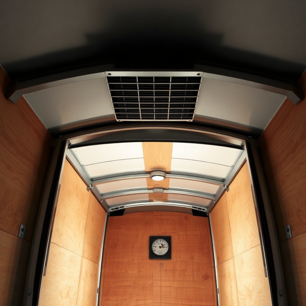 A clean photorealistic photo showing a Continental Cargo Cargomate 6x10 in a workshop