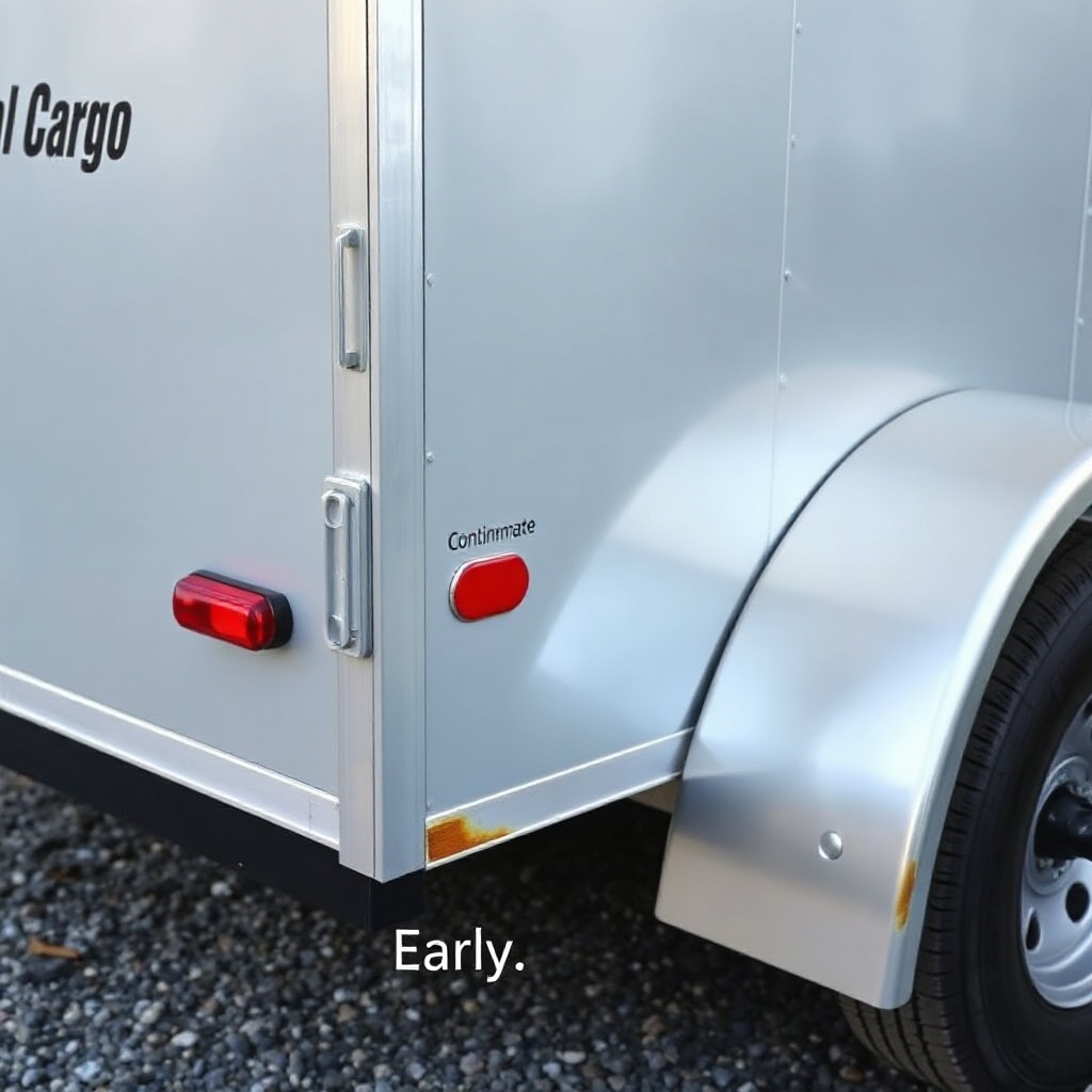 <clean photorealistic photo of a Continental Cargo Cargomate 6x10 parked on a gravel drive