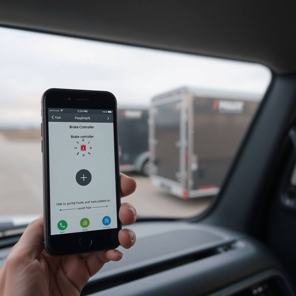 A clean photorealistic photo of a smartphone screen displaying a brake controller app