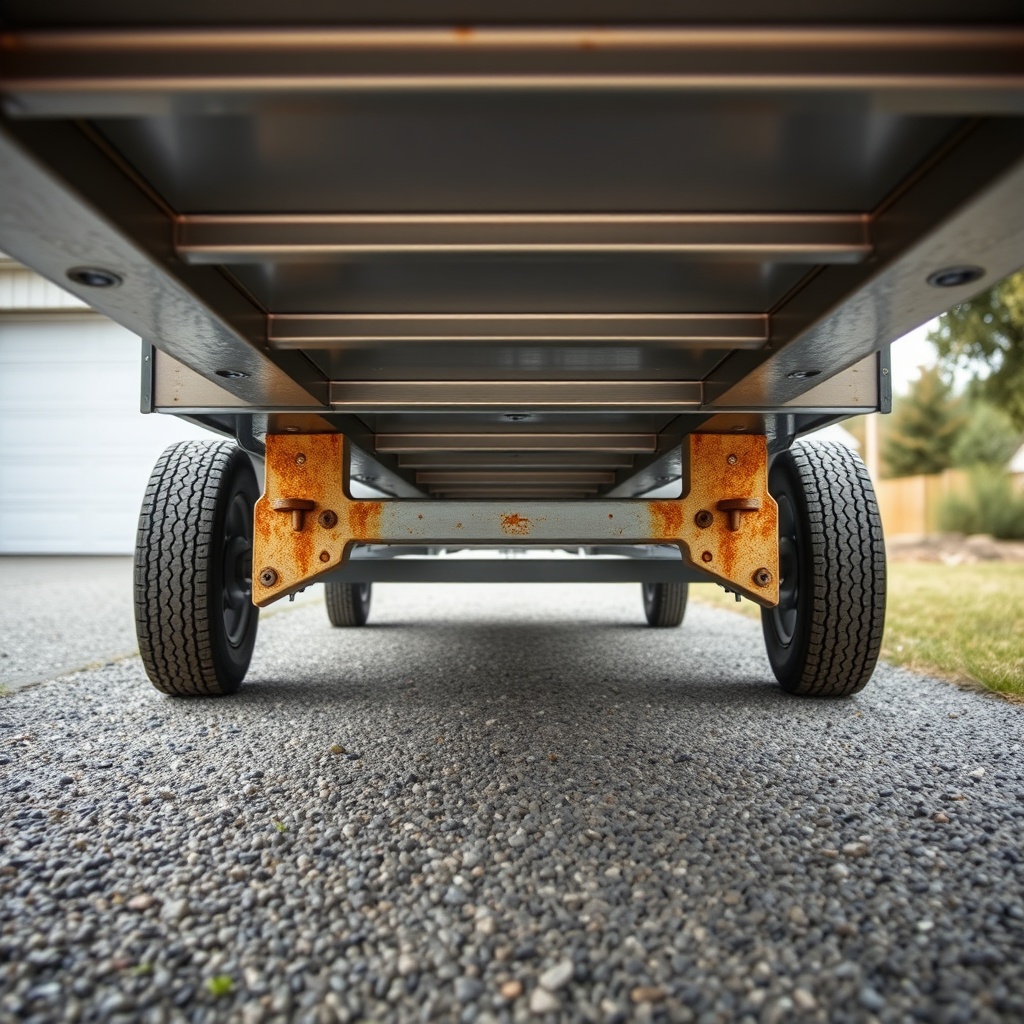 A photorealistic photo of a Haulmark Edge 6x12 trailer parked on a gravel driveway
