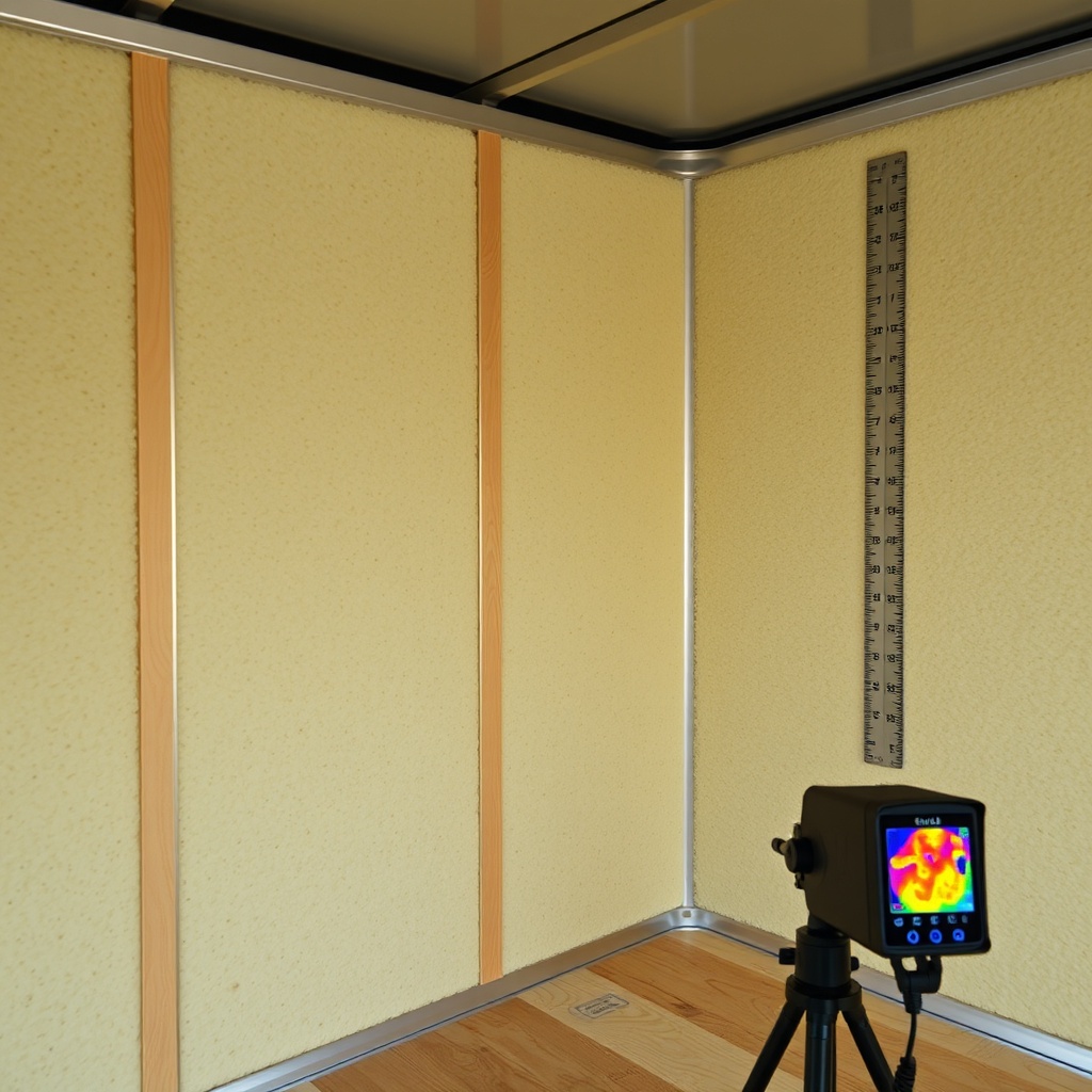 A photorealistic close-up of the Haulmark Edge 6x12 interior wall showing the factory foam