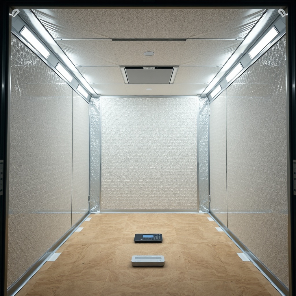 A photorealistic interior shot of a Haulmark Edge 6x12 partially completed