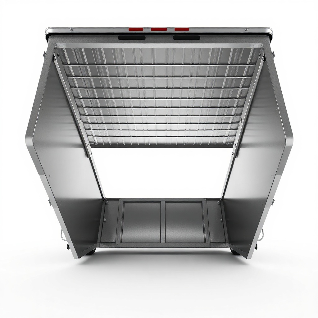 Photorealistic studio shot of a Haulmark Edge 6x12 trailer roof viewed from a 45-degree an