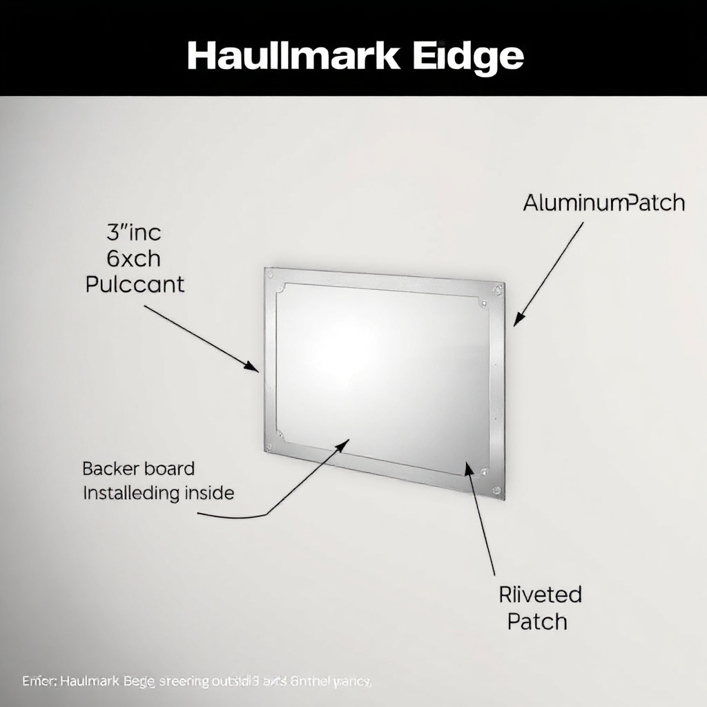 Photorealistic illustration showing a Haulmark Edge 6x12 side wall with a 3-inch puncture
