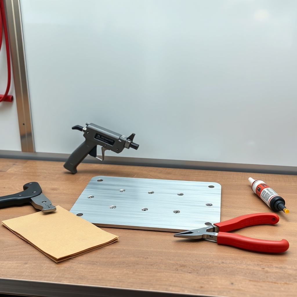 flat-lay photo of tools: aluminum patch plate