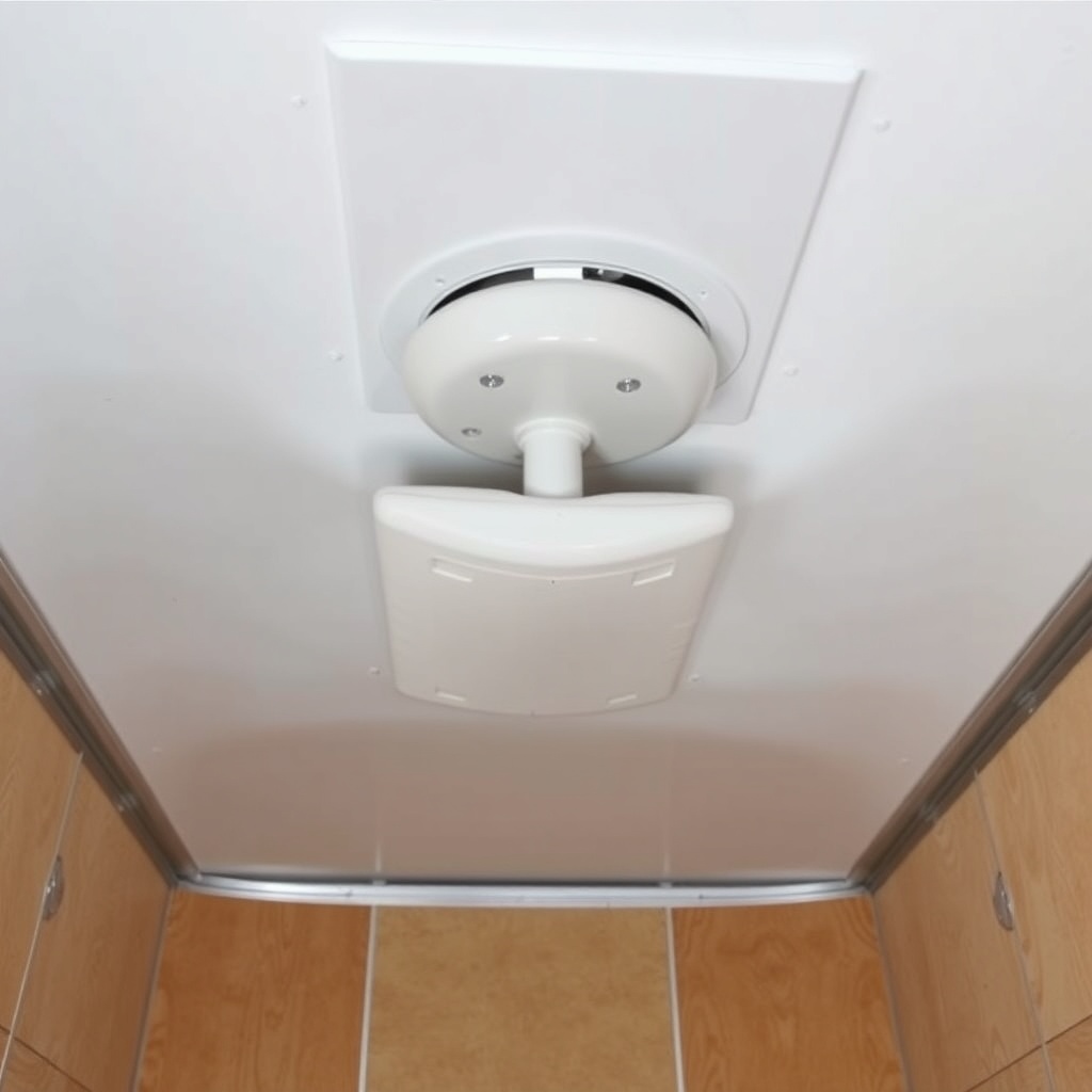 A clean photorealistic photo showing a ceiling-mounted insulated duct in a 7x14 cargo trai